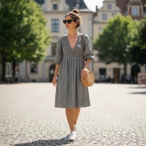 PTP19 Gingham Babydoll Puff Sleeve Mini Dress Cottagecore Summer Picnic